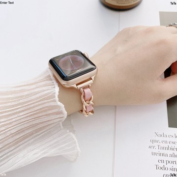 Apple Watch 錶帶 適用蘋果456代手表金屬表帶 iwatch se小香風細牛仔單鏈表帶 38/40/44mm