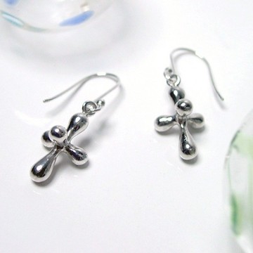HAPPY CELL | 立體細胞十字造型925純銀手工耳勾耳環