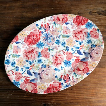 水墨畫小清新大水果大魚盤釉下彩家用陶瓷盤子魚盤壽司盤餃子盤