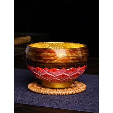 蓮花建盞金盞茶杯主人杯套裝茶具盞杯大師級建陽建窯木葉天目大漆