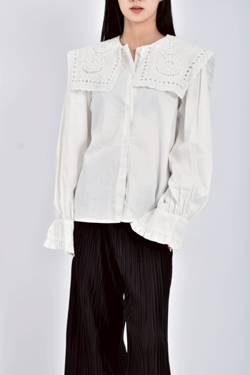 (S) todayful花紋領口白色長袖上衣