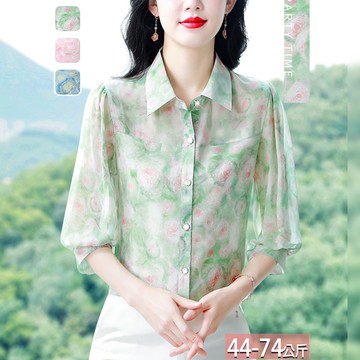 翻領排釦玫瑰漸層七分袖襯衫(3色) M-3XL【744190X】【現+預】☆流行前線☆