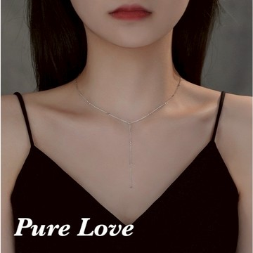 Pure Love樂芙 / 正韓 銀飾【S925純銀】N01095簡約通體純銀項鍊小圓珠間隔流蘇吊墜鎖骨鏈 短項鏈 /銀