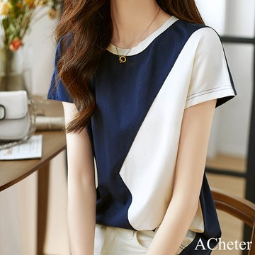 【ACheter】時尚都市通勤百搭拼接撞色上衣# 112674(現貨+預購)