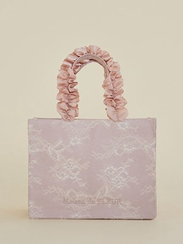 氣質蕾絲荷葉褶邊提把方形托特包【S】(08000893500) - Maison de FLEUR