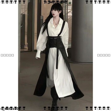 超實惠 五套裝酷帥長袖長裙 收腰背帶裙兩件套 白色裙子 帥氣長裙 套裝 女生裙子 學生裙子 白色襯衣 連體裙