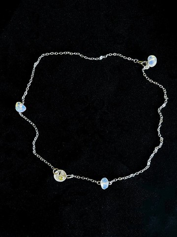 生日石純銀圓牌 蛋白石 十月誕生石 銀頸鏈