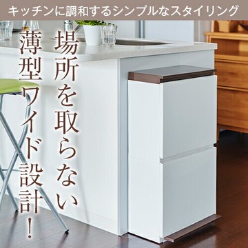 日本品牌【ASVEL】鋼琴面雙層垃圾桶 咖啡色/白色 40L H-6800