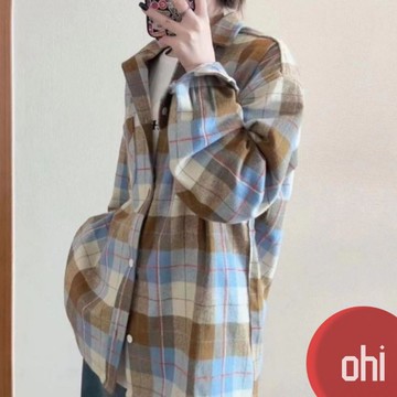 【ohi】日系復古綠色格紋襯衫 港風休閒情綠襯衣 長袖襯衫 學院風襯衫女 女生襯衫 襯衣 襯衫 上衣 女裝 GSN114