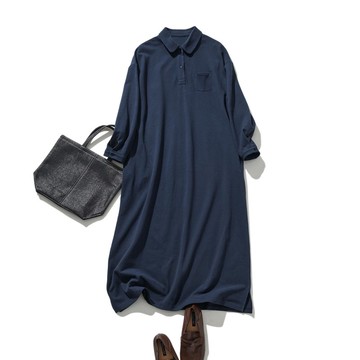 春夏舒適 純棉質感 簡約風格 Polo領設計連衣裙 紺色  250303-3