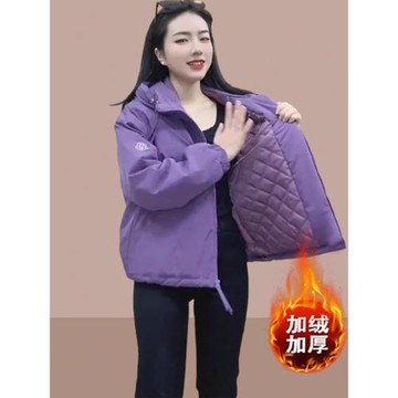 2026秋冬季新款女士短外套加絨加厚爆款沖鋒衣小個子大碼女裝棉服
