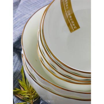 錦牌歐式骨瓷品味飯碗金邊湯碗面碗家用高級感陶瓷浮雕碗盤子餐具