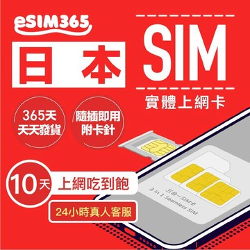 SIM卡｜eSIM｜網卡 【日本上網卡】10天無限流量吃到飽日本雙電信日本SIM卡