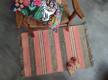 粉紅珊瑚橘│農莊麻編小毯 │