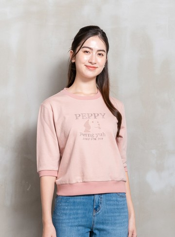*跳悅萌狗刺繡五分袖大學Ｔ