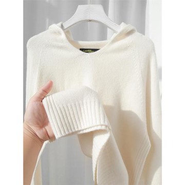 100%純羊毛！太好穿啦！白色重磅軟糯保暖毛衣純色連帽針織羊毛衫