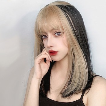 [台灣出貨附發票] 挑染金棕色整頂假髮 假髮 空氣劉海 假髮女 wig 假髮女整頂 中長款假髮 男女假髮 假頭髮 粉色假