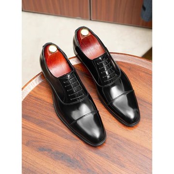 三接頭亮面皮鞋男款2025新款真皮商務正裝英倫結婚新郎手工牛津鞋