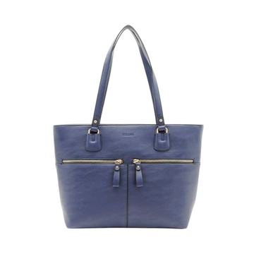 FIRANO- 雙拉鍊皮革手提托特包(海軍藍)