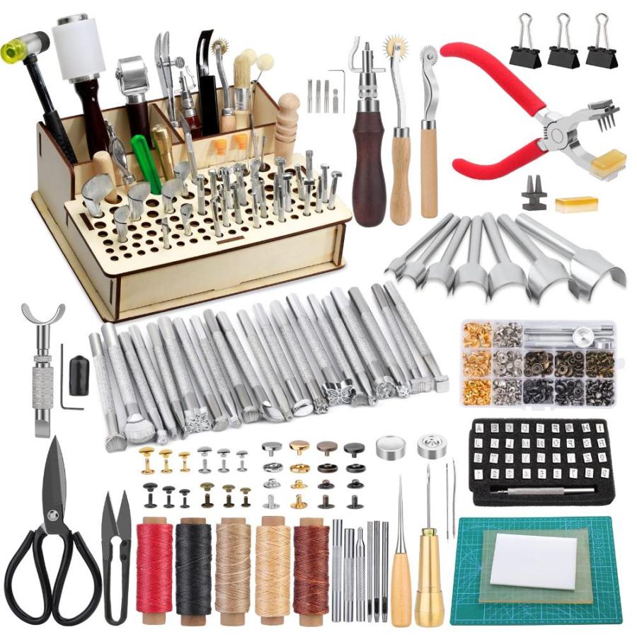 447 Pieces Leather Working Tools and Supplies with Instruction, Leathercraf