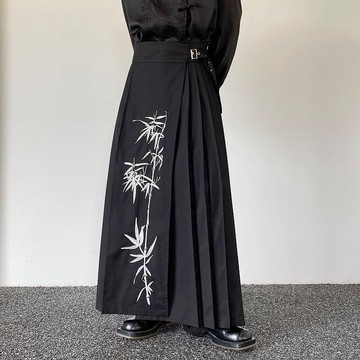 ✨大尺碼原創300斤大尺碼男士馬面裙 刺繡復古寬褲裙漢服男士馬面裙 夏秋季中式百褶馬面裙男竹子刺繡復古國風闊腿褲裙馬優優