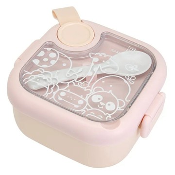 MARCUS&MARCUS 寶寶旅行餵食4件組 輕巧方便攜帶 外出用餐好幫手 餐具蓋 提把 湯匙 防漏蓋 食物剪 餐碗 餐盒  粉色  餐碗 + 餐盒 + 食物剪 + 湯匙  1組