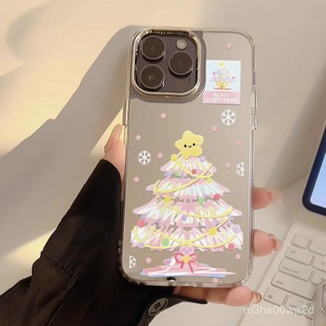 彩繪粉色聖誕樹適用蘋果16 15 iPhone14 13 12 11Promax XR XS 8 7P手機殼保護殼鏡麵