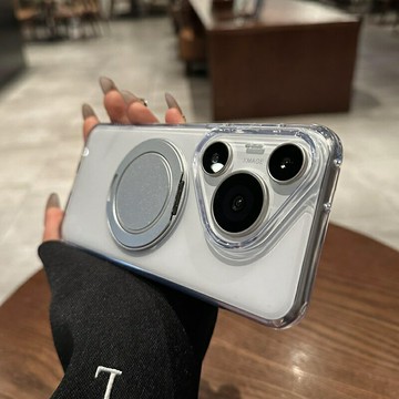 【可磁吸、帶旋轉支架】適用華為Pura70手機殼P70pro保護套70ultra新款超薄透明亞克力