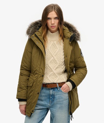 Superdry Women's Ashley Everest Parka Coat Khaki Size: 8