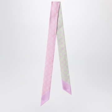 Slim silk scarf with GG motif in pink and aquamarine