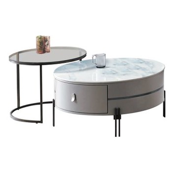 文創集 曼可4.6尺岩板＆玻璃大小茶几組合(二色可選)-80x80x39cm免組