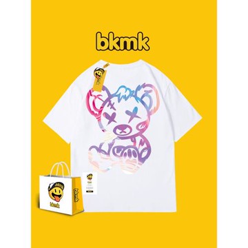 bkmk小熊笑臉t恤短袖聯名純棉寬松2025夏季新款情侶裝高街嘻哈ins