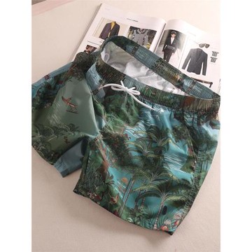 夏季時尚潮款日系復古印花青年男士沙灘褲運動休閑五分褲游泳褲