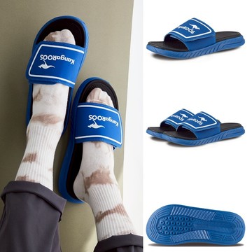 【KangaROOS美國袋鼠鞋】 男鞋 HYPER SLIDE 厚片吐司拖鞋 厚底 魔鬼氈 止滑 (藍-KM41966)