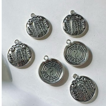 拾悦手作材料/約19.8mm重工銅合金作舊復古藏銀五路財神八卦吊飾/吊牌/滴流/配件配飾/串珠DIY半成品/台灣現貨出貨
