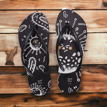 女生文創手繪風夾腳拖鞋 柔軟防滑人字拖鞋 普普系列 -踩爆細菌-