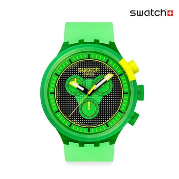 【swatch】GLOWINGLY GREEN 大錶面手錶/男錶/女錶/瑞士製造 SB02G100 (47mm)