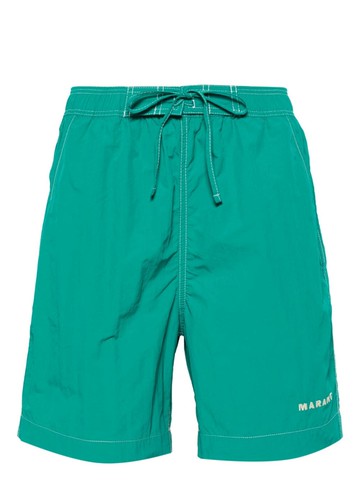 MARANT - logo-print tie-fastening swim shorts - men - Polyamide/Polyamide - XS - Green