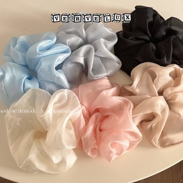 两件9.9折🔥臺灣出貨🔥可開發票✅輕飄飄紗質純色大腸圈質感高級髮圈溫柔盤發高馬尾髮飾新款頭繩