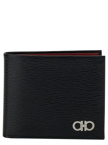Revival Gancini Black Wallet In Textured Leather Man Ferragamo