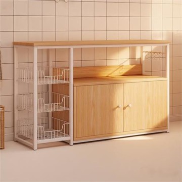 新款廚房置物架靠墻一體收納柜多功能菜籃子切菜桌工作臺多層桌子