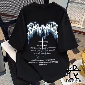 DR更衣室-短袖上衣 韓版百搭字母印花短袖t恤 圓領 寬鬆 五分袖 男生衣服 大尺碼8XL【NL625274】