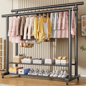 120CM特粗26管雙桿落地晾衣架 家用加厚碳鋼掛衣架 移動曬衣架 臥室簡易架子 衣帽架