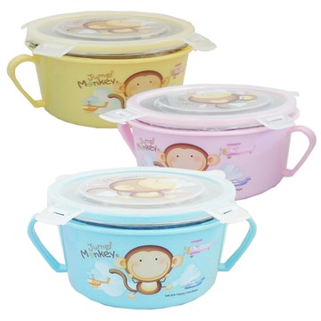 跳跳猴不銹鋼雙耳隔熱湯碗-3入組