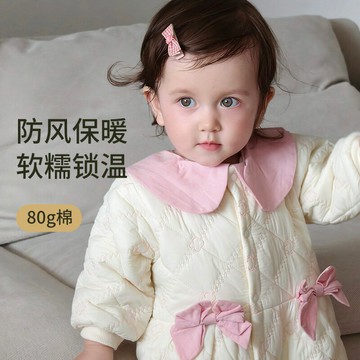 嬰兒輕薄棉衣冬裝可愛女寶0-12個月加絨外出服公主哈衣幼兒連體衣鑫弘-萌寶童裝可開發票