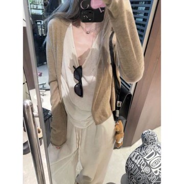 百搭寬松外套外搭罩衫秋季慵懶風防曬上衣女松弛感羊毛針織開衫女