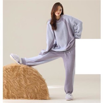 【巴黎精品】睡衣套裝長袖居家服-半絨加厚拼接情侶男女休閒服6款w1ad6