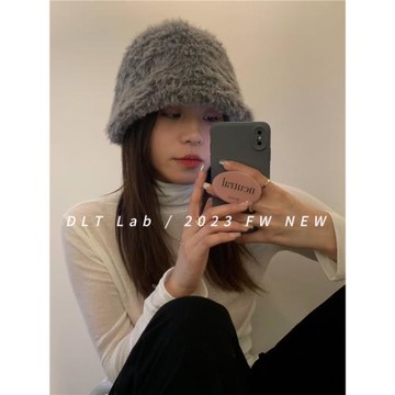 DLT Lab丁老頭新品韓國ins仿狐貍毛保暖防寒毛線帽女秋冬直筒盆帽