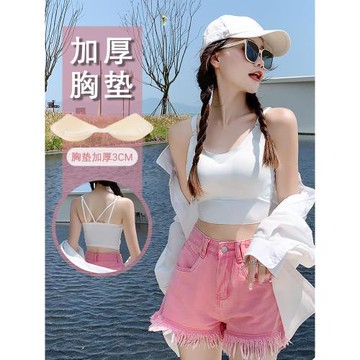美背文胸一體背心夏小吊帶小胸聚攏內搭打底可外穿帶胸墊加厚內衣