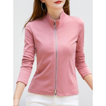 長袖T恤衛衣女秋冬立領開衫拉鏈加絨外套女春秋品牌運動休閑上衣